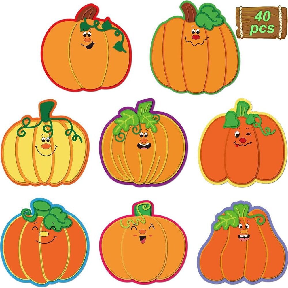 40 Pieces Pumpkin Cutout Decoration Pumpkins Cardboard Cutouts with Glue Point f